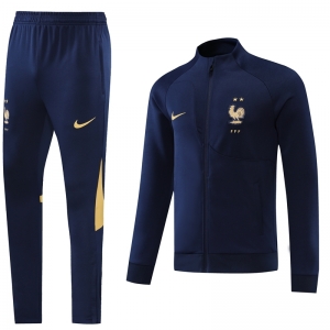 2022 France Navy Full Zipper Jacket+Long Pants