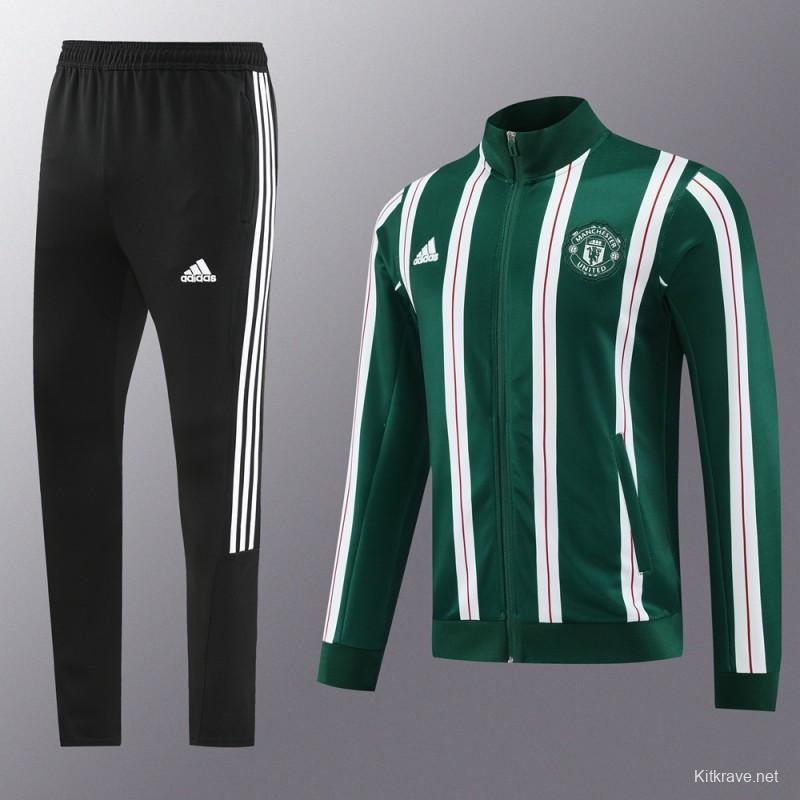 23/24 Manchester United Green White Stripe Full Zipper Jacket+Pants