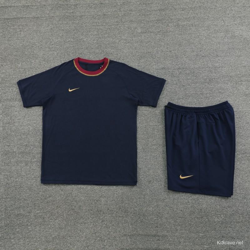 2024 Nike Navy Cotton Short Sleeve Jersey+Shorts