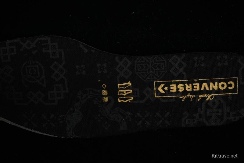 Clot x Fragment Design x Converse Custom Triple Collaboration Low-Top Sneakers with Distressed Black Silk and Brier Pattern - A10925C