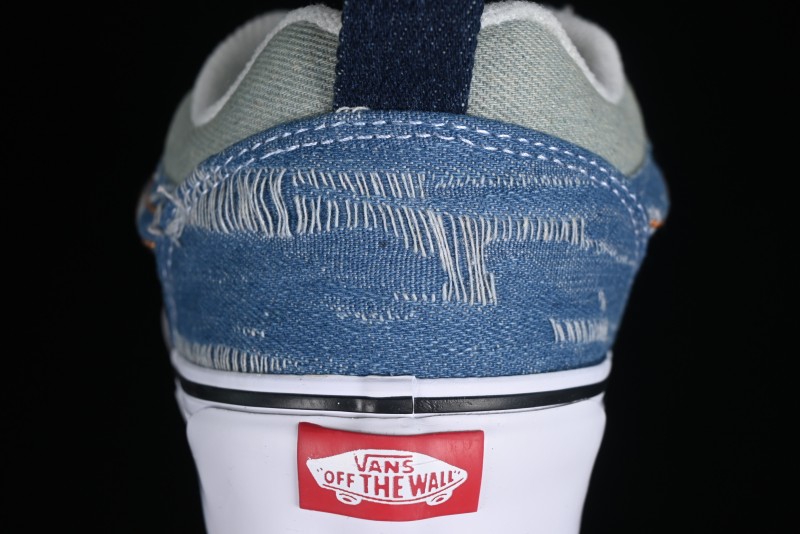 Vans Classics Knu Skool Washed Denim Distressed Vintage Chunky Tongue Skate Shoes - VN0009QCBLK