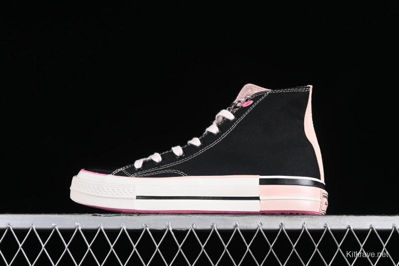 Converse Chuck 70s High Top Canvas Sneakers with Chain Accents in Black & Pink - A09539C