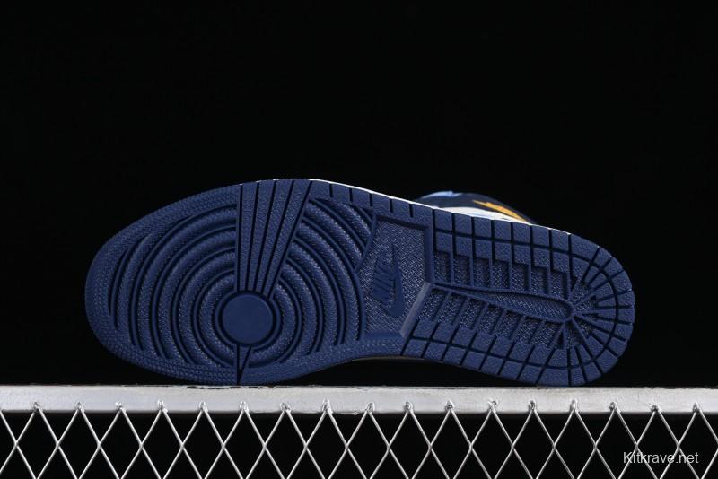 Nike Air Jordan 1 High OG "First in Flight" Basketball Shoes with UNC Blue and Yellow Accents - FD2596-400