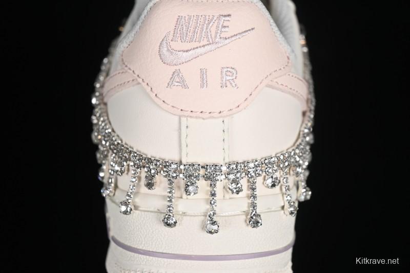 Nike Air Force 1 '07 Low Casual Sneakers in Romantic Pink-Purple with Diamond Chain Accessories - FV1122-333