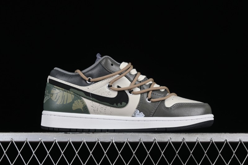 Nike Air Jordan 1 Low Customized Panda Mischief Jungle Adventure Casual Sneakers - 553558-040