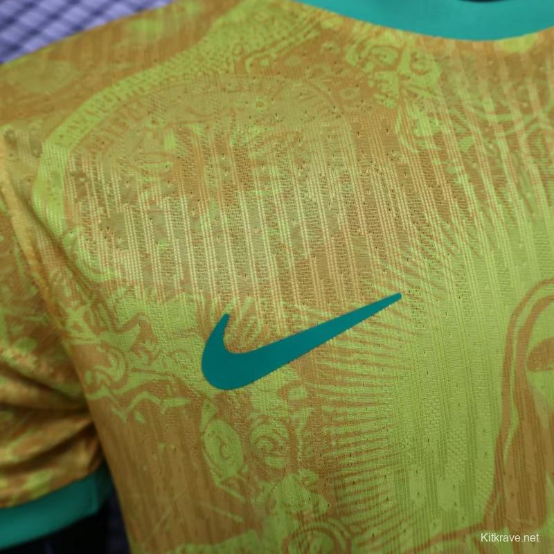 Player Version 2024 Brazil Christ Yellow Goalkeeper Special Jersey