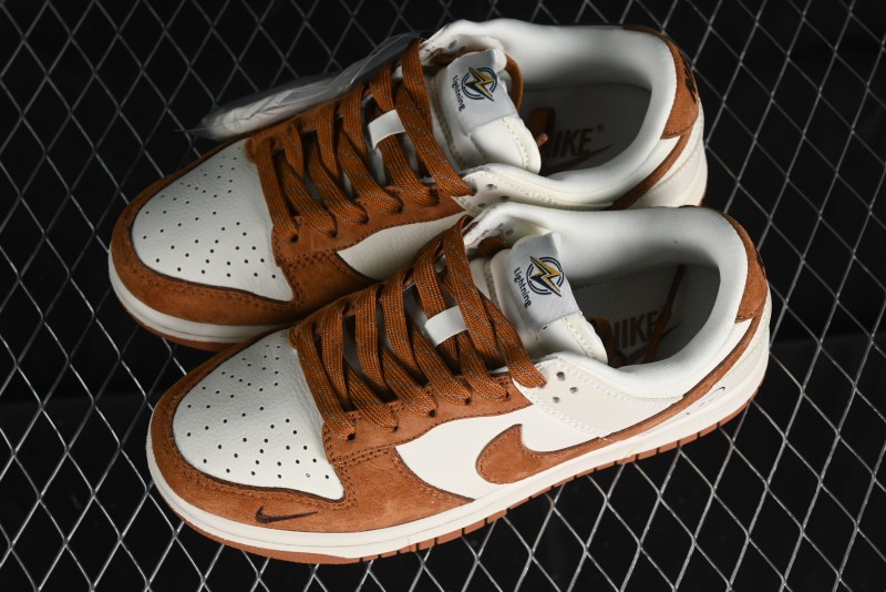 Nike SB Dunk Low Lightning Collaboration - Beige Brown Colorway with Small Brown Swoosh Anniversary High-End Custom Low-Top Casual Skate Shoes - XD1688-031