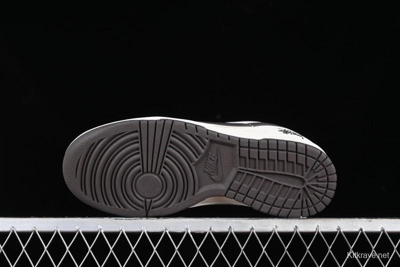 Stussy x Nike SB Dunk Low Anniversary Customized Casual Sneakers in Off-White Black Swoosh - DQ1098-378