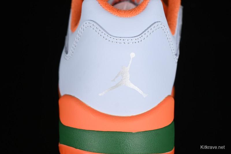 Nike Air Jordan 5 Retro Low AJ5 Sneakers in Football Grey with Vivid Orange and Pine Green Accents - FQ1293-018