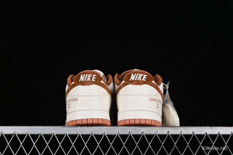 Nike SB Dunk Low LV Collaboration - Chocolate Anniversary High-End Custom Low-Top Casual Skate Shoes - FC1688-133