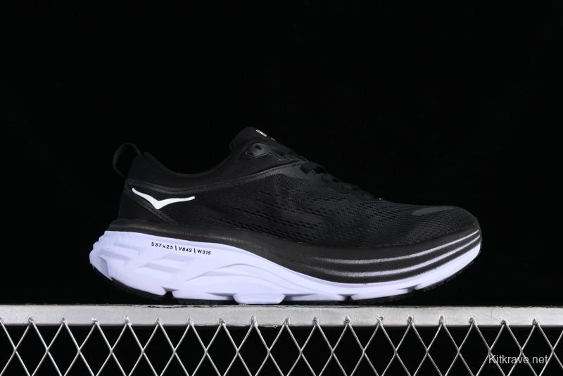 HOKA ONE ONE Bondi 8 Functional Cushioned Running Shoes with Engineered Mesh Upper - 1123202 BWHT