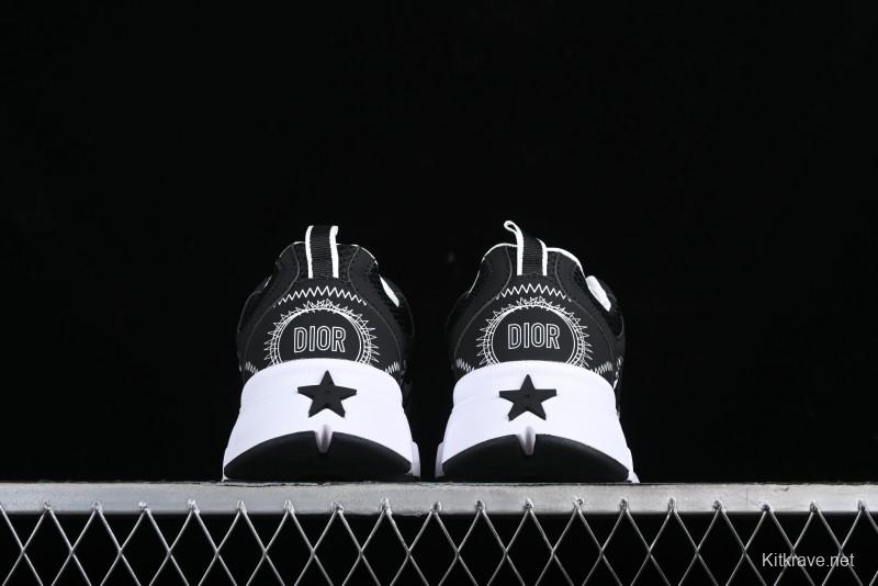 Dior Chrono Round Toe Lace-Up Lifestyle Casual Running Sneakers - 6865 BLACK WHITE