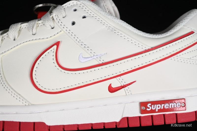 Nike SB Dunk Low Supreme Collaboration - Beige Red Mini Swoosh Anniversary Custom Low-Top Casual Skate Shoes - DJ2024-004