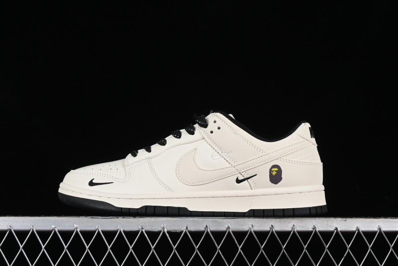 Nike SB Dunk Low BAPE Collaboration - Off-White Black Swoosh Anniversary Custom Low-Top Casual Skate Shoes - XD6188-037