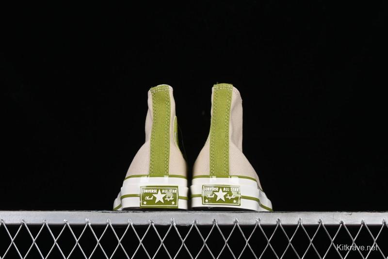 Converse Chuck 70 High Top Casual Canvas Sneakers with Light Beige Upper and Avocado Green Accents - A08530C