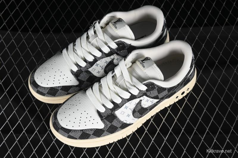 Nike SB Dunk Low LV Collaboration - Black Checkerboard Anniversary Custom Low-Top Casual Skate Shoes - XB3802-353