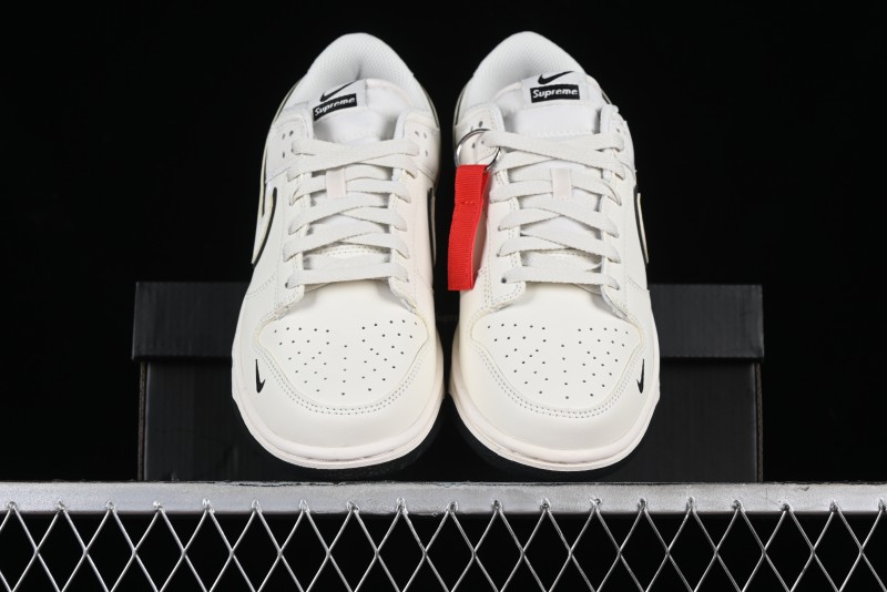 Nike SB Dunk Low Supreme Collaboration - Beige Black Mini Swoosh Anniversary High-End Custom Low-Top Casual Skate Shoes - DJ2024-006