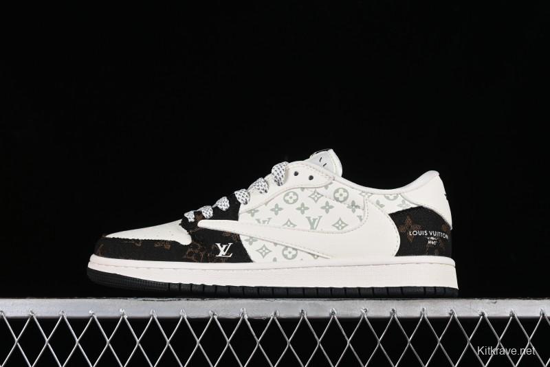 Nike Travis Scott x Fragment Design x Air Jordan 1 Low OG SP AJ1 LV Classic Black Gold Low-top Casual Sneakers - SJ2068-103