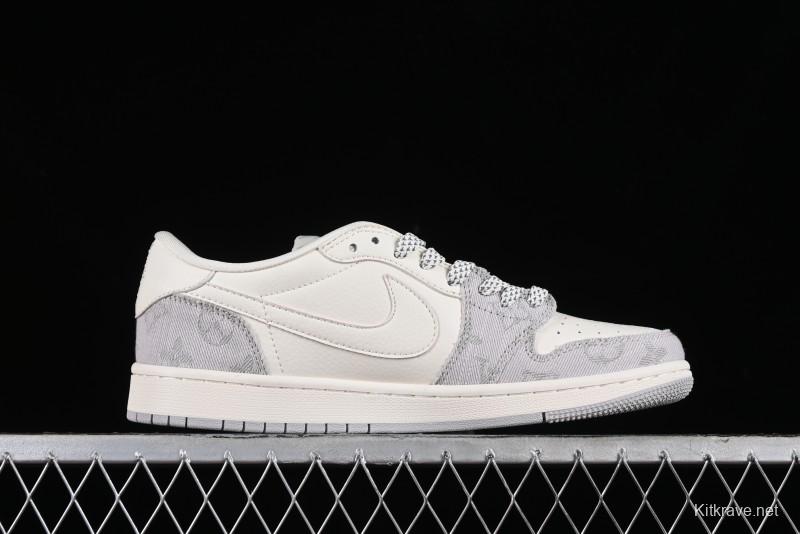 Nike Travis Scott x Fragment Design x Jordan Air Jordan 1 Low OG SP AJ1 LV Grey Denim Culture Casual Sneakers - LJ5188-004