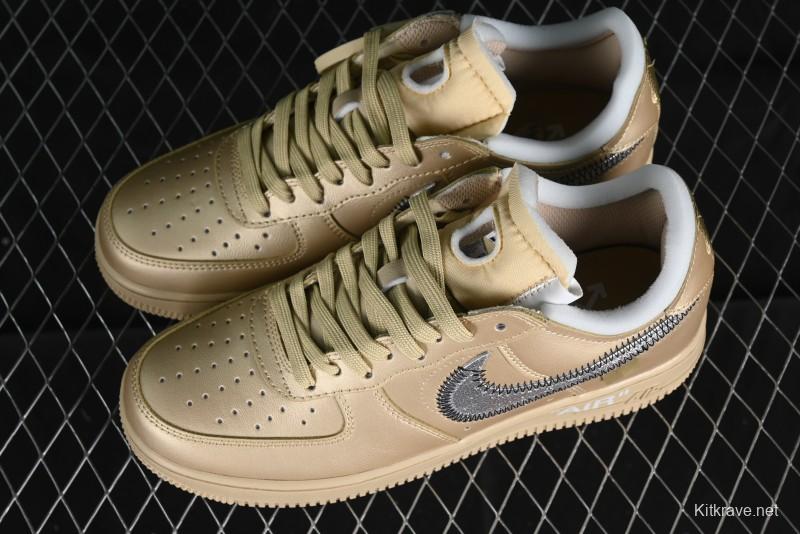 Off-White x Nike Air Force 1 '07 Low "Metal Gold" Casual Sneakers - DX1419-900