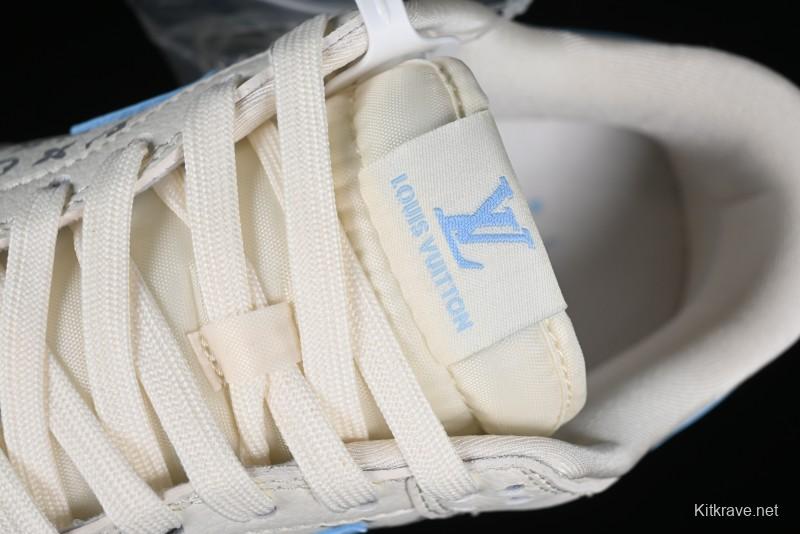 Nike SB Dunk Low LV Collaboration - Beige Blue Double Swoosh Print Anniversary Custom Low-Top Casual Sneakers - CF3688-005