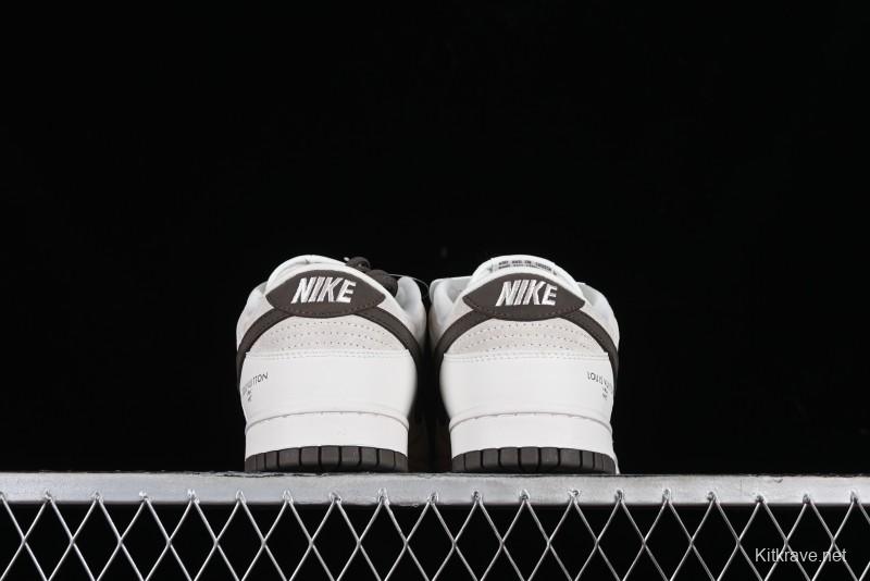 Nike SB Dunk Low LV Collaboration Anniversary Edition Premium Custom Suede Brown Swoosh Low-Top Casual Skate Shoes - LV6188-001