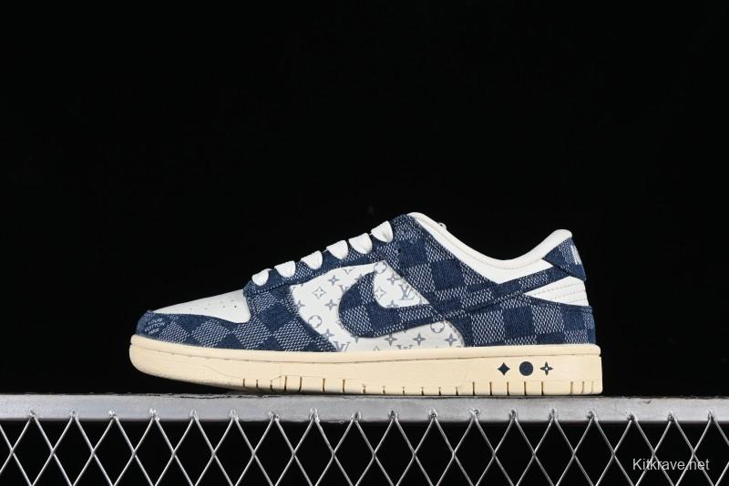 Nike SB Dunk Low LV Collaboration - Denim Checker Anniversary High-End Custom Low-Top Casual Skate Shoes - JH8310-949