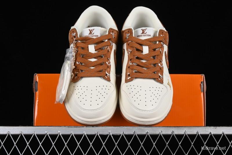 Nike SB Dunk Low LV Collaboration - Beige Brown Swoosh Anniversary High-End Custom Low-Top Casual Skate Shoes - XD6188-030
