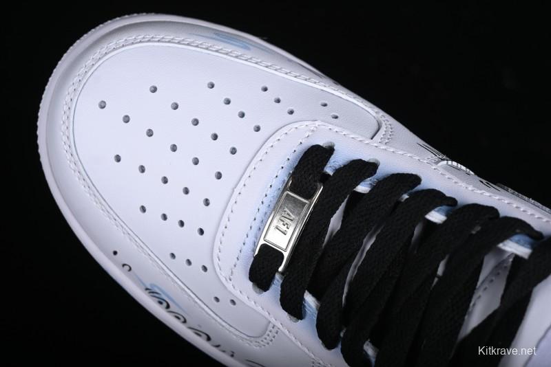 Nike Air Force 1 '07 Low Casual Sneakers with Anime-inspired Blue Spray Paint Design - CW2288-111