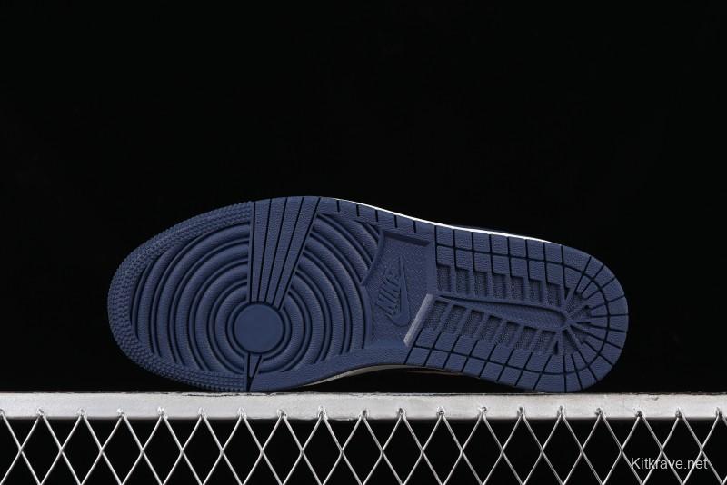 Nike Travis Scott x Fragment Design x Air Jordan 1 Low OG SP AJ1 Supreme Collaboration - White Navy Blue Low Top Casual Sneakers - XZ116