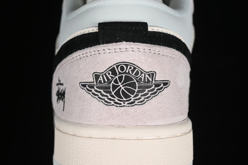 Nike Air Jordan 1 Low Stussy Collaboration - Black Blue Pigment Patchwork Retro Basketball Shoes - LJ6688-008
