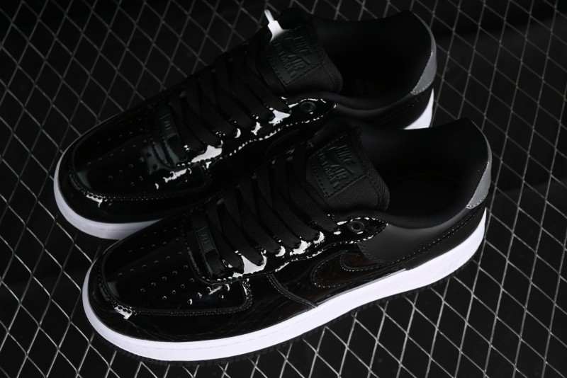 Nike Air Force 1 '07 Low Patent Leather All Black Casual Sneakers - AH6827-001