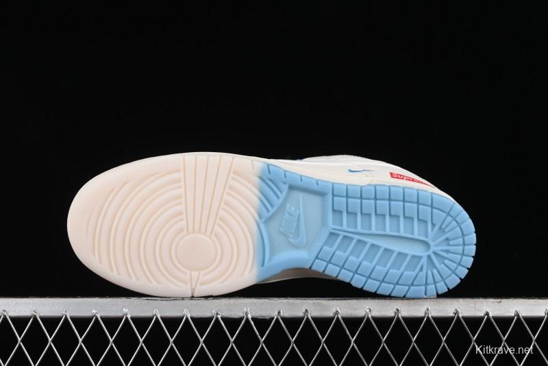 Nike SB Dunk Low Supreme Collaboration - Light Blue Double Swoosh Anniversary Customized Low-Top Casual Sneakers - BB8675-108