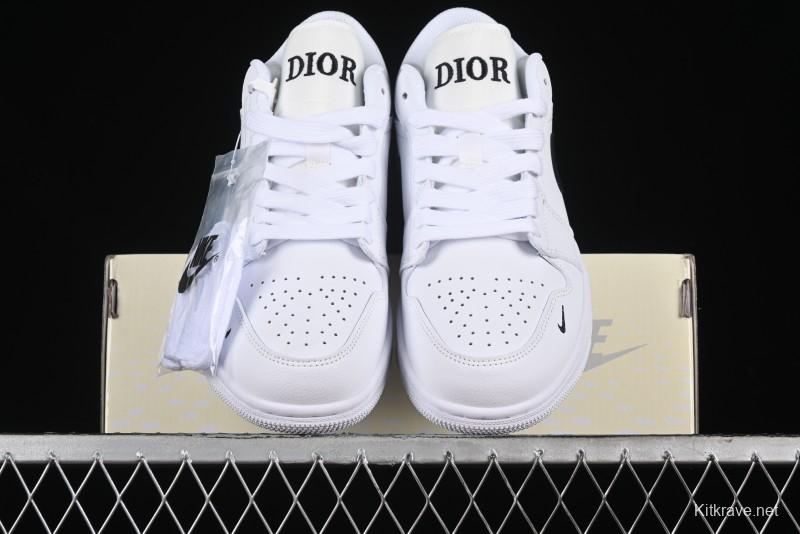 Nike Air Jordan 1 AJ1 Dior Collaboration - White Black Custom Low Top Retro Basketball Shoes - LJ6688-010