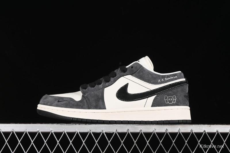 Nike Air Jordan 1 Low Retro Basketball Shoes - Black Velvet Pig Collaboration Custom Design - SJ9950-016