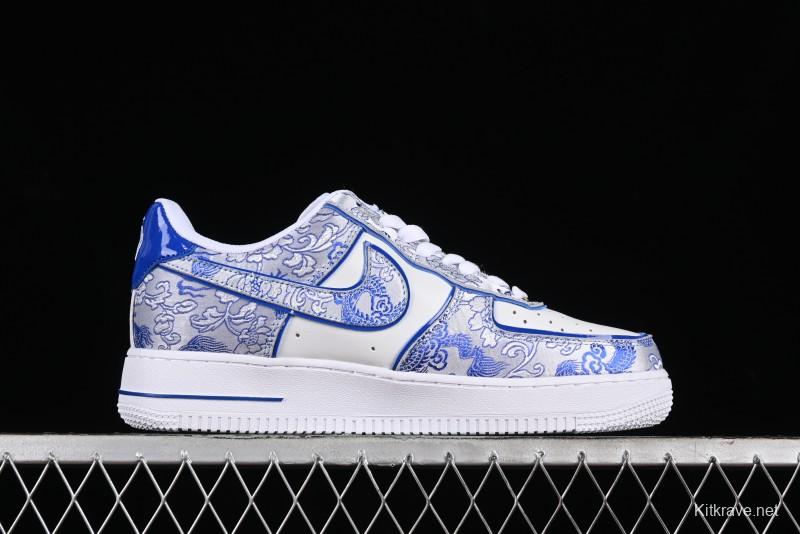 Nike Air Force 1 '07 Low DIY Blue and White Porcelain Dragon Embroidery Casual Sneakers - CW2288-201