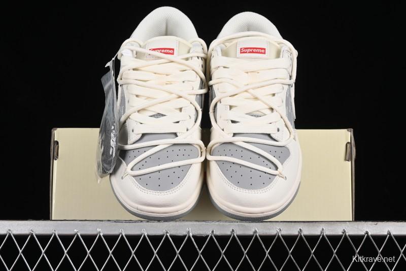 Nike SB Dunk Low Supreme Collaboration - Beige White Fox Lettering Anniversary High-End Custom Low-Top Casual Skate Shoes - JJ5688-106