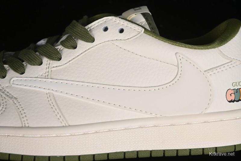 Nike Travis Scott x Fragment Design x Air Jordan 1 Low OG SP AJ1 Retro Sneakers in Off-White & Fresh Green - DM6688-606
