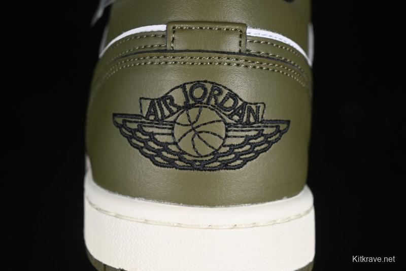 Nike Air Jordan 1 Low "Medium Olive" Retro Casual Sneakers - 553558-092