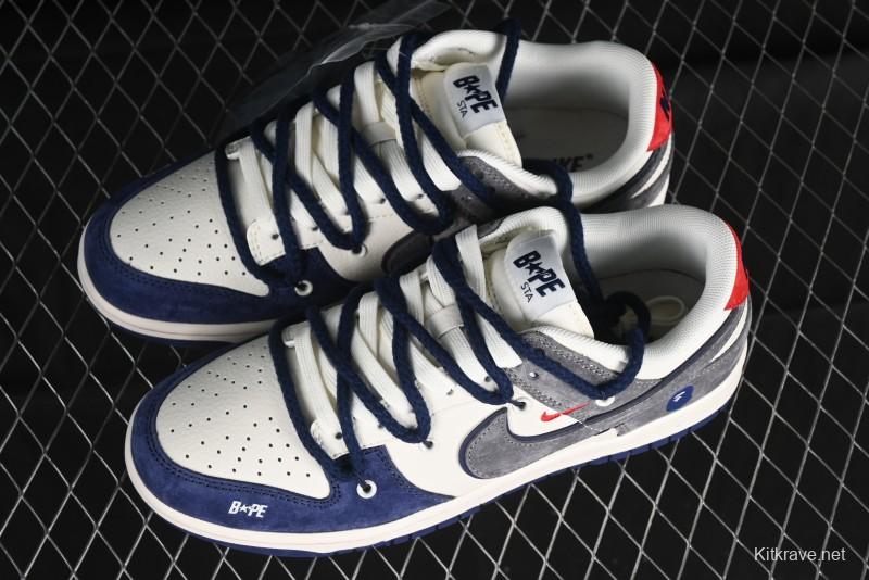 Nike SB Dunk Low BAPE Collaboration - Strap Multi-Color Grey Swoosh Anniversary Custom Low-Top Casual Sneakers - SJ2068-278