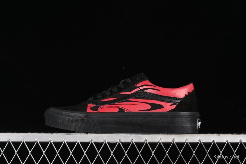 Vans Knu Skool High Street American Retro Canvas Skate Shoes in Black Red - VN0009BCRTU