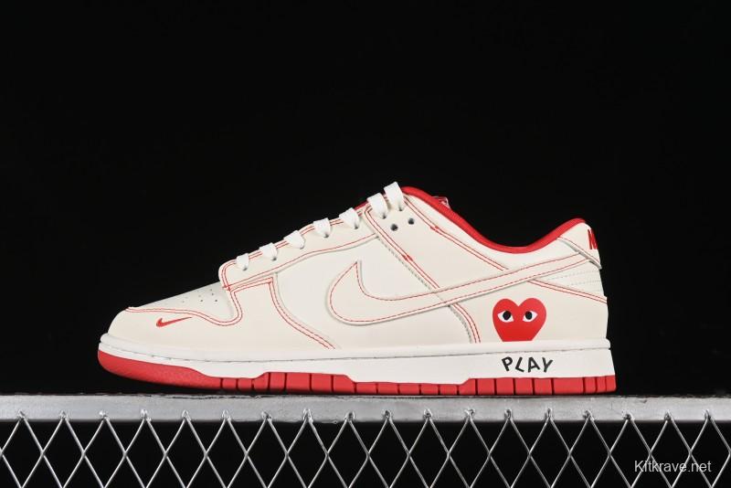 Nike SB Dunk Low Comme des Garcons Collaboration - Off-White Small Red Hook Anniversary High-End Custom Low-Top Casual Skate Shoes - KK1688-100
