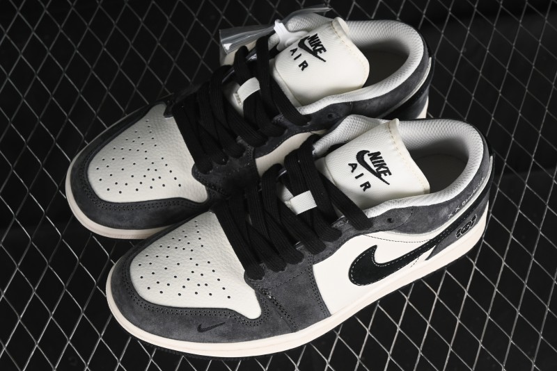 Nike Air Jordan 1 Low Retro Basketball Shoes - Black Velvet Pig Collaboration Custom Design - SJ9950-016