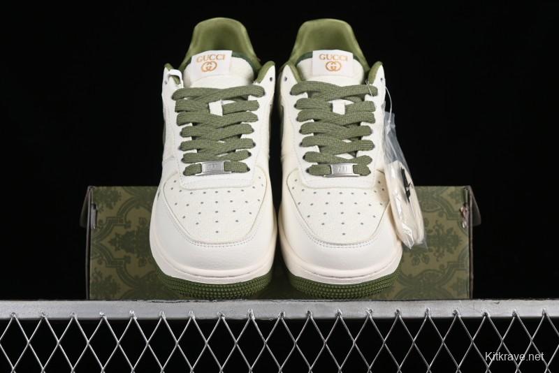 Nike Air Force 1 '07 Low Gucci Collaboration - Beige Green Linen Casual Sneakers - XZ3398-588