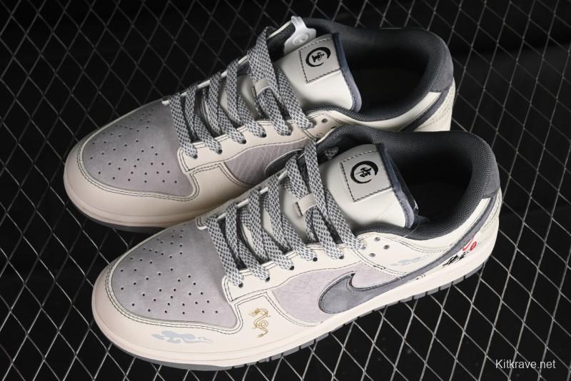 Nike SB Dunk Low Black Wukong Series - Light Gray Swoosh Anniversary Custom Low-Top Casual Skate Shoes - SJ1098-013