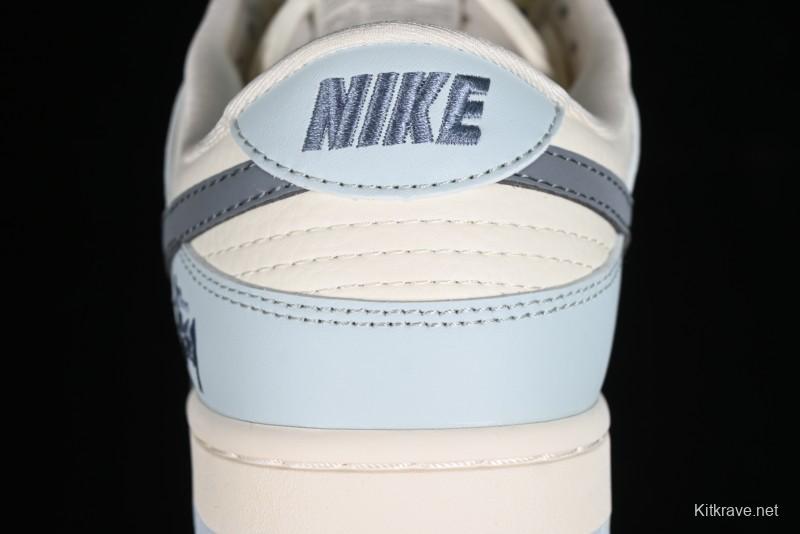 Nike SB Dunk Low Stussy Collaboration Anniversary Edition Light Blue Custom Low-Top Casual Skate Shoes - CF3688-012