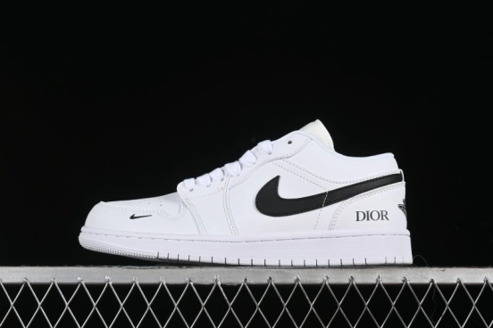 Nike Air Jordan 1 AJ1 Dior Collaboration - White Black Custom Low Top Retro Basketball Shoes - LJ6688-010