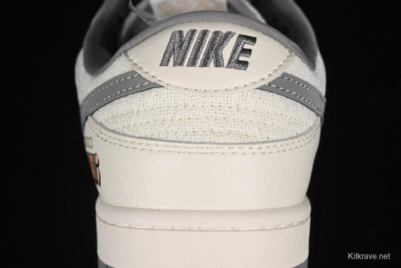 Nike SB Dunk Low Gucci Collaboration Anniversary High-End Custom Sneakers in Off-White & Dark Gray Swoosh - DQ1098-383