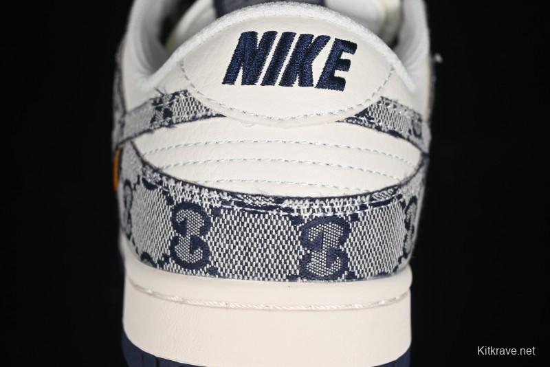Nike SB Dunk Low Gucci Collaboration - Dark Blue Anniversary High-End Custom Low-Top Casual Skate Shoes - BB9676-313