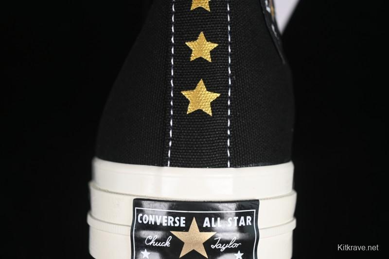 Converse Chuck 1970s High-Top Sneakers with Gold Star Accents and Classic Black & White Design - A12462C